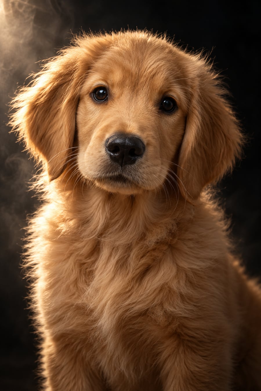 Golden puppy looking into the camera